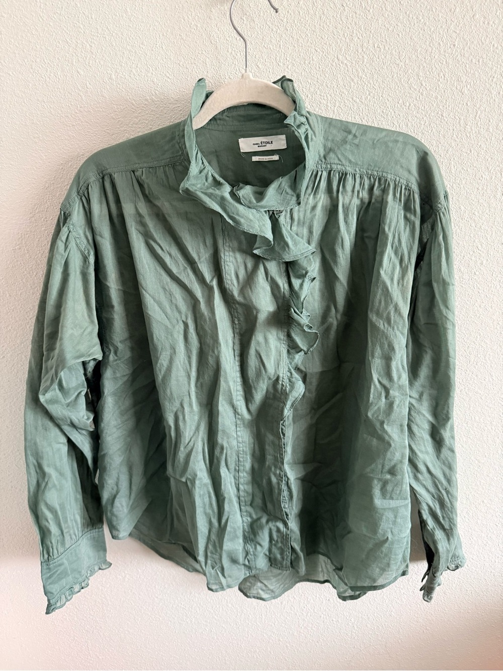 Isabel Marant Pamias Ruffled Cotton Blouse In Verdigris - Size 36 - Picture 2 of 5